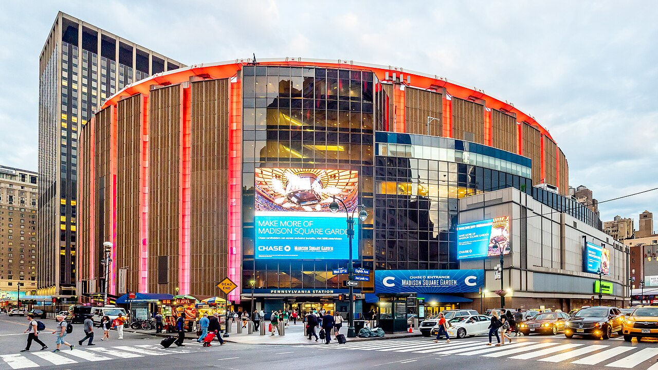 Exterior of Madison Square Garden in Manhattan